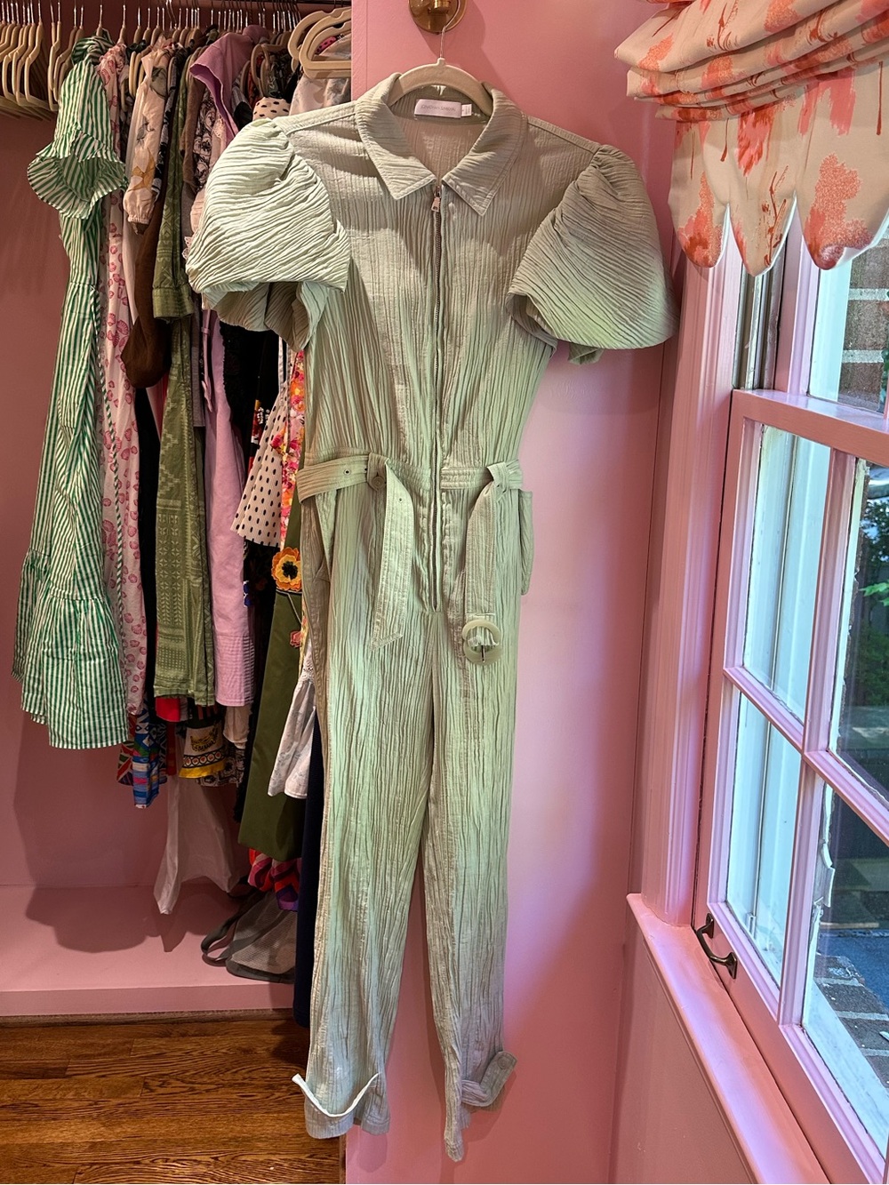 Jonathan Simkhai Sage Green Puff-Sleeve Jumpsuit